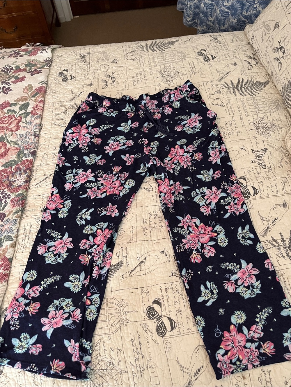croft & barrow Navy Floral Pajama Pants with Pink and Light Blue Flowers